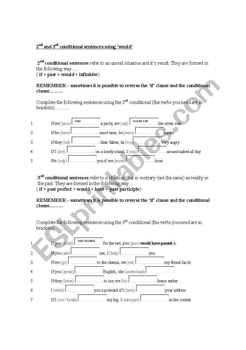 2nd and 3rd conditional sentences