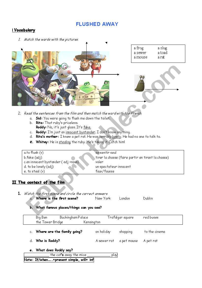 Flushed away worksheet worksheet