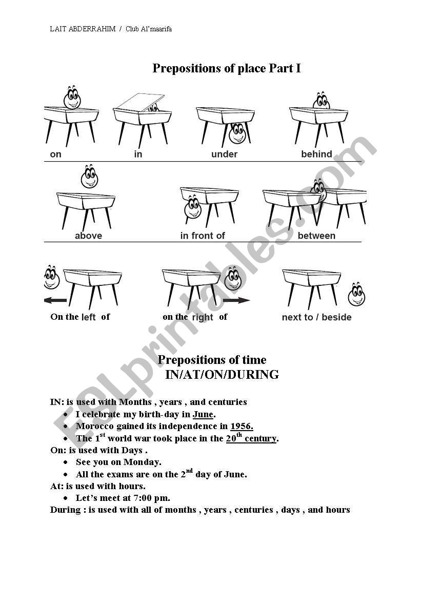 prepositions worksheet