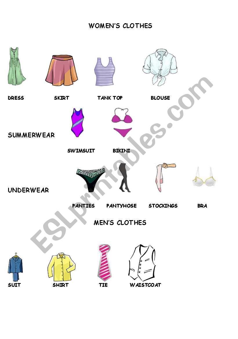 CLOTHES, part 1 worksheet