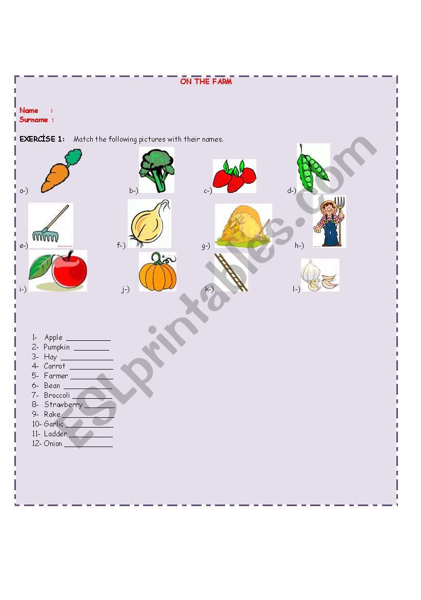 On The Farm worksheet