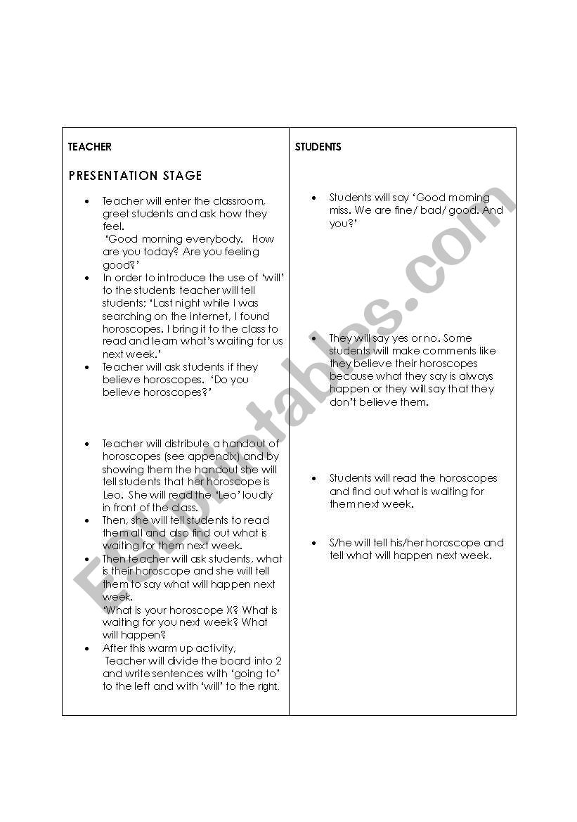 LESSON PLAN FOR TEACHING WILL vs GOING TO