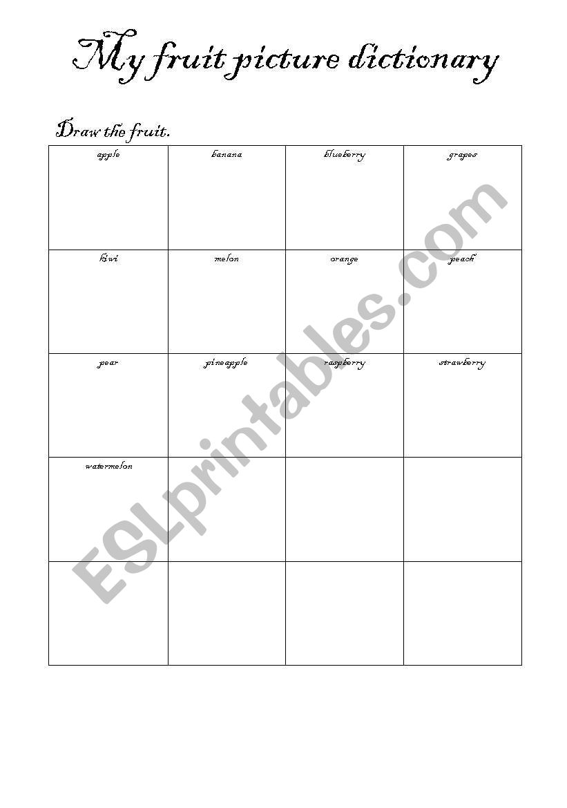 My fruit picture dictionary worksheet