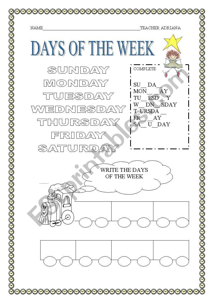 days of the week worksheet