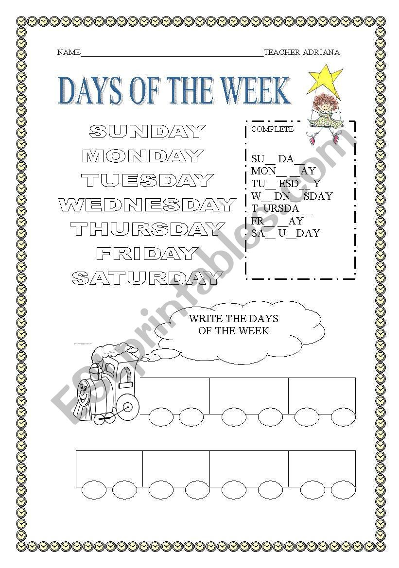 days of the week worksheet