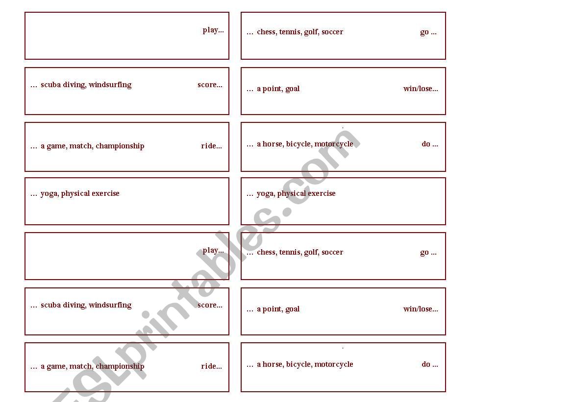 Domino games and sports worksheet