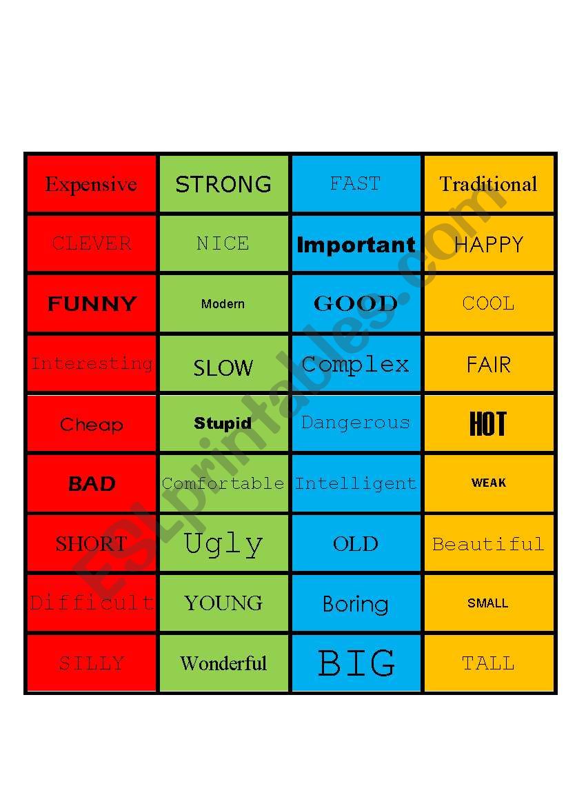 Adjective Cards worksheet