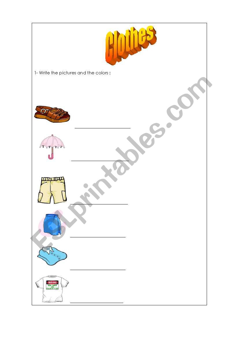 clothes worksheet