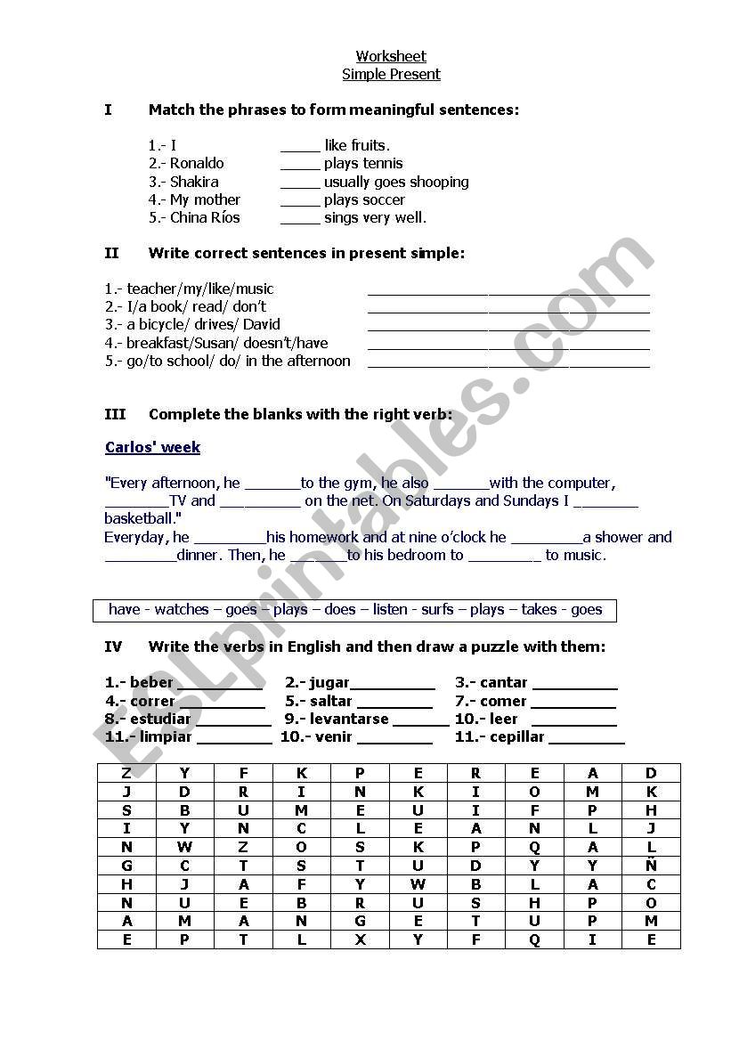 Simple Present Worksheet worksheet