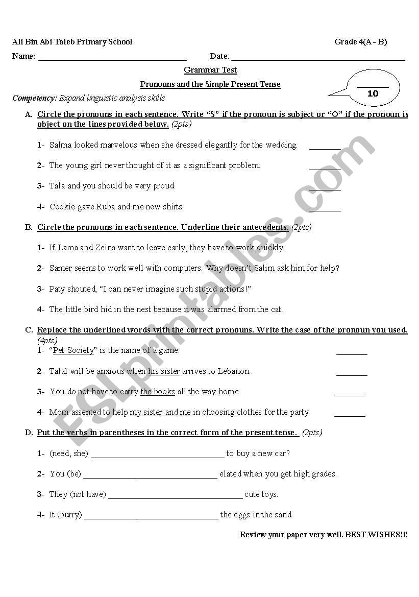 Subject and Object Pronouns/Simple Present Tense