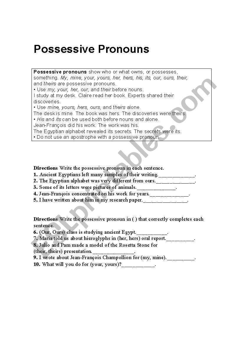 Possessive Pronouns worksheet