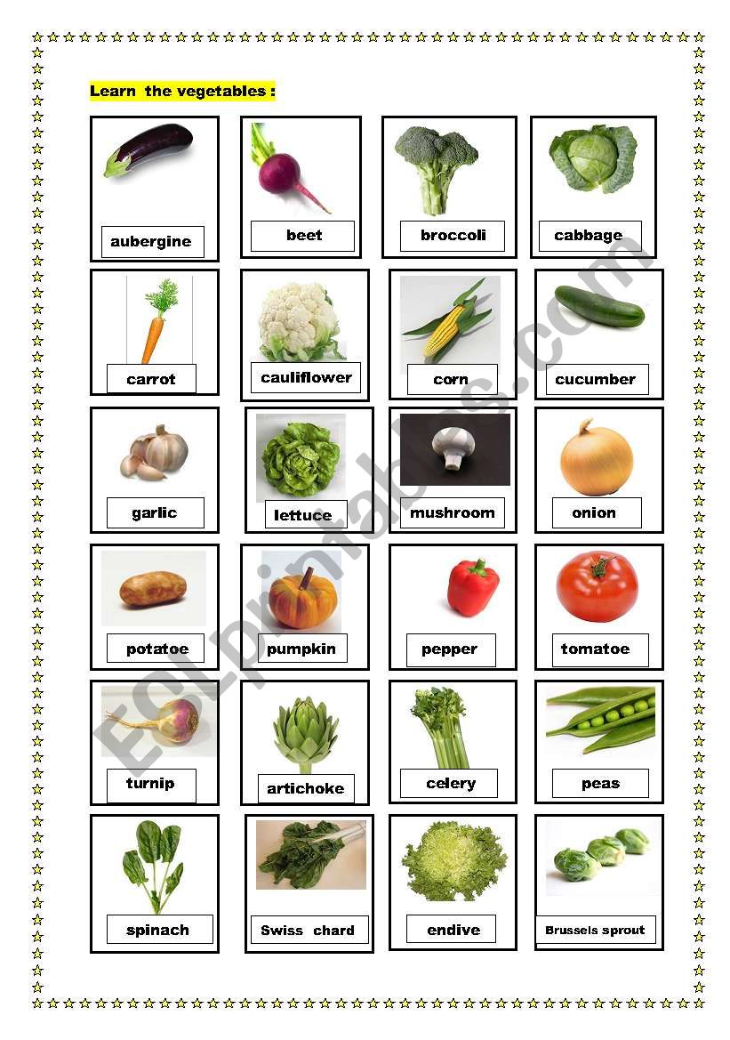 vegetables pictionary worksheet