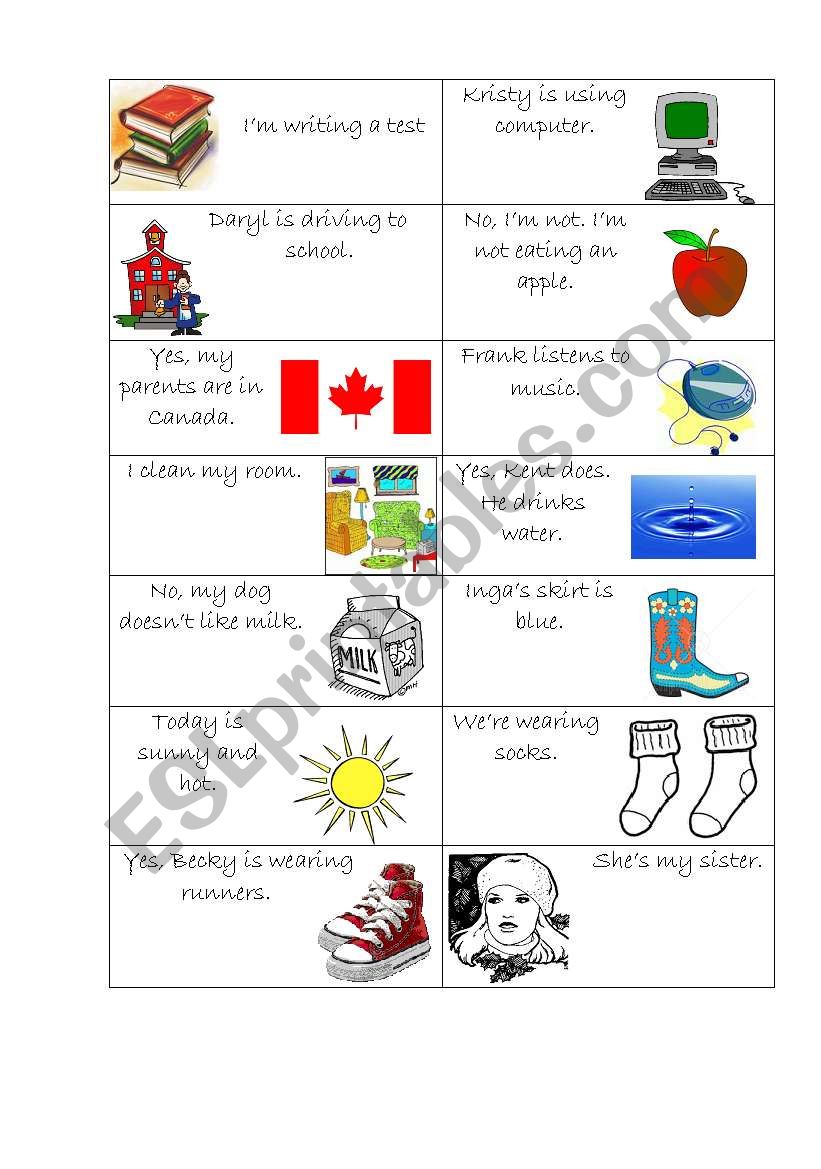 Activity cards worksheet