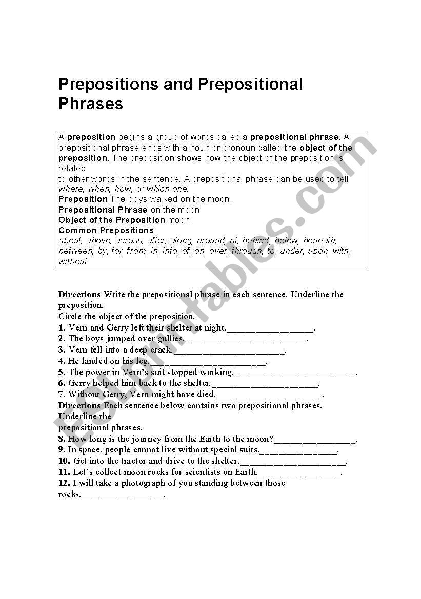 Prepostiones and Prepositional Phrases