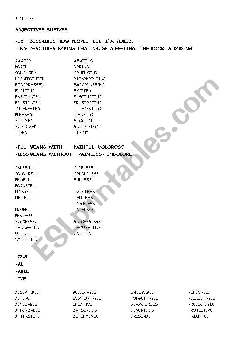 WORD FORMATION SUFFIXES worksheet