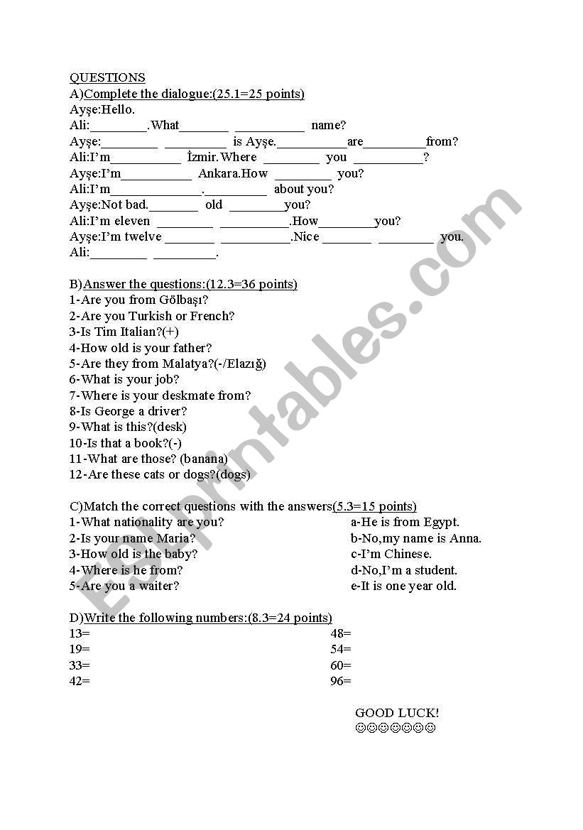 final test for beginners worksheet