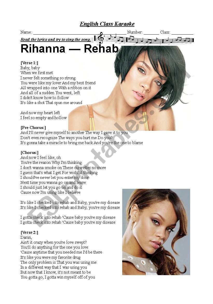 Rehab Karaoke worksheet