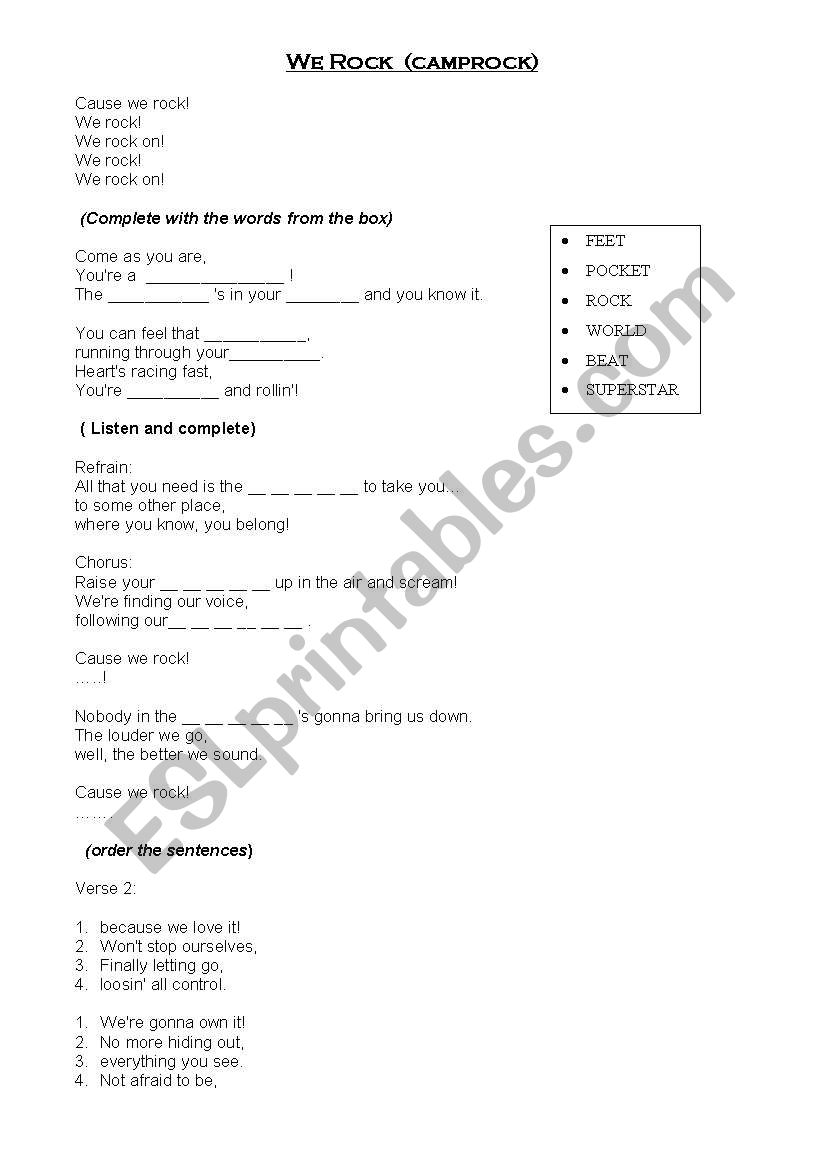 We rock (song by Camp Rock) worksheet