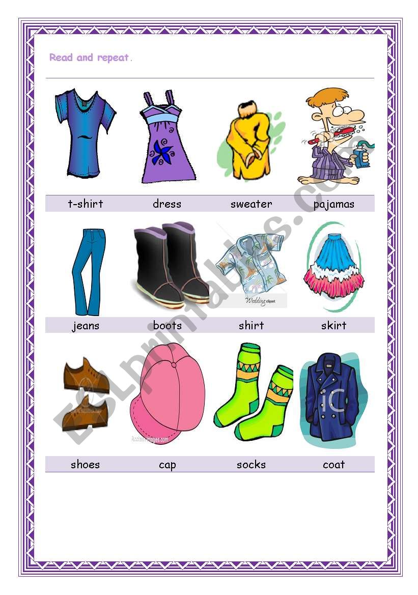 clothes-pictionary worksheet