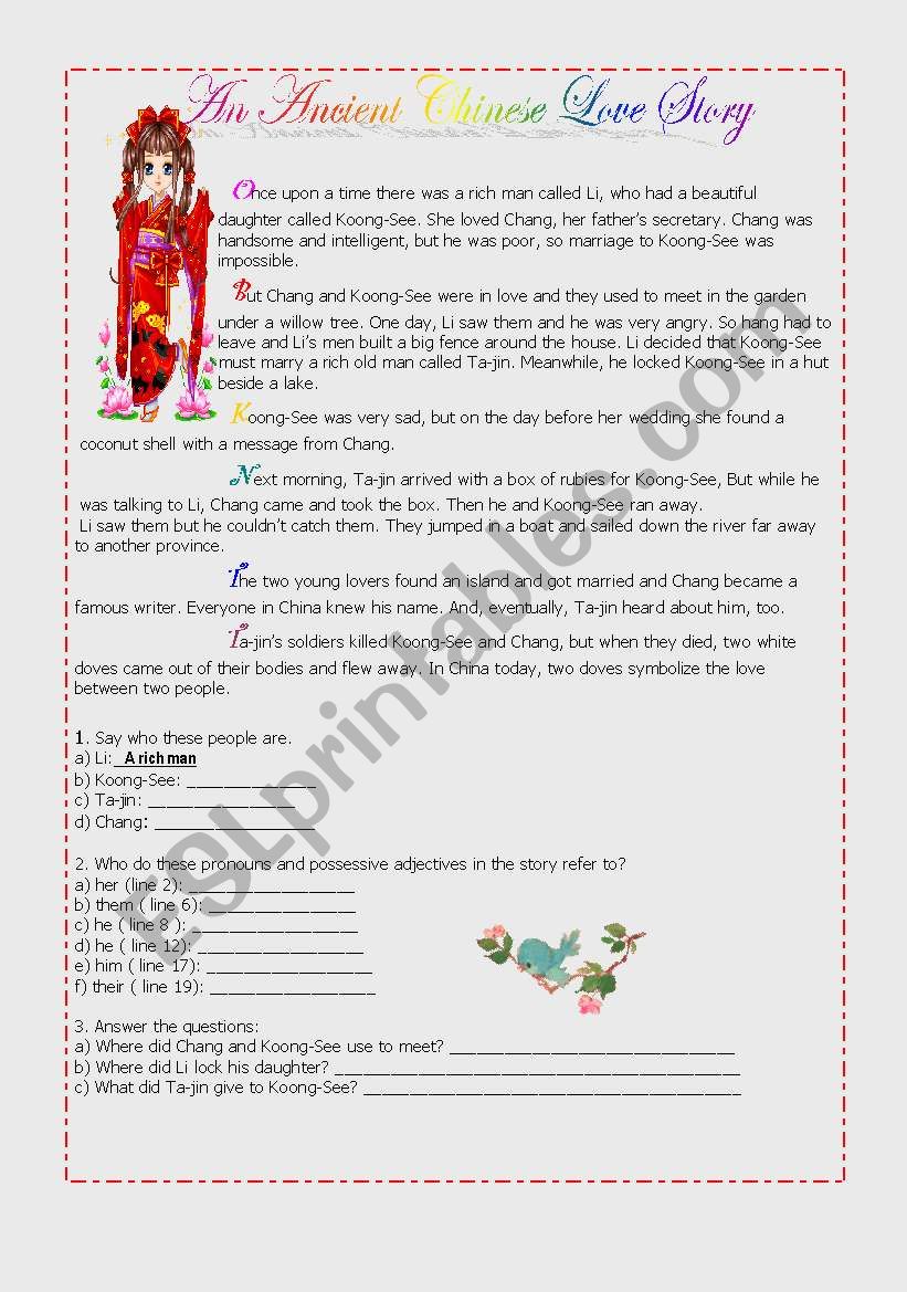 English Comprehension Text worksheet