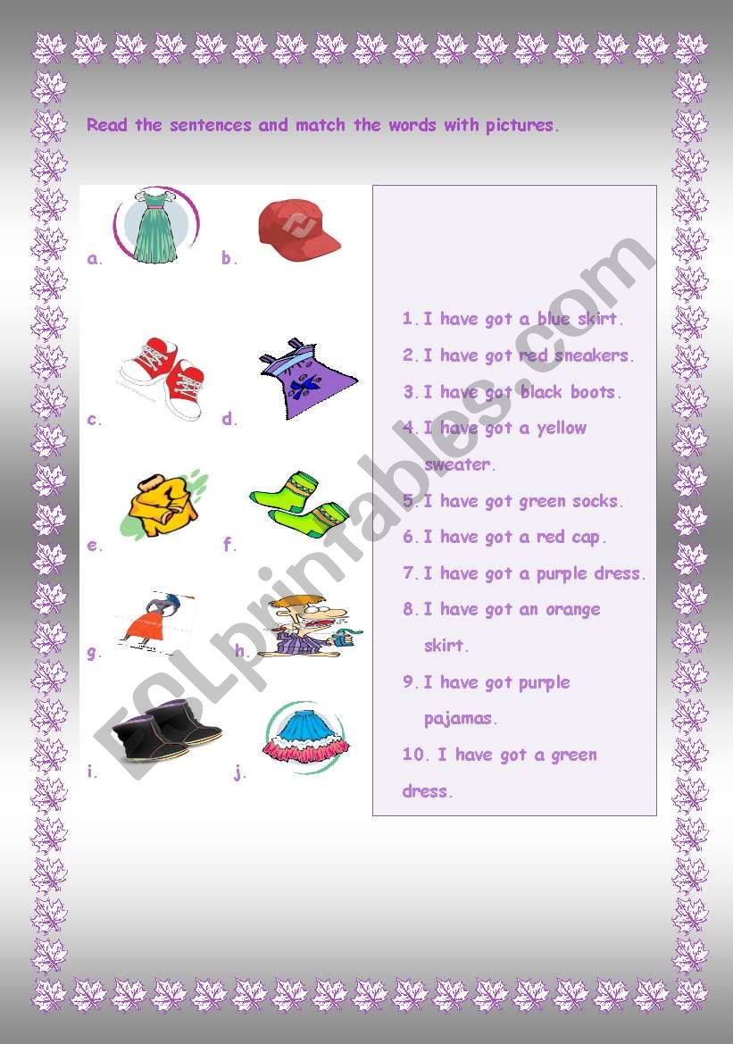 clothes-matching worksheet