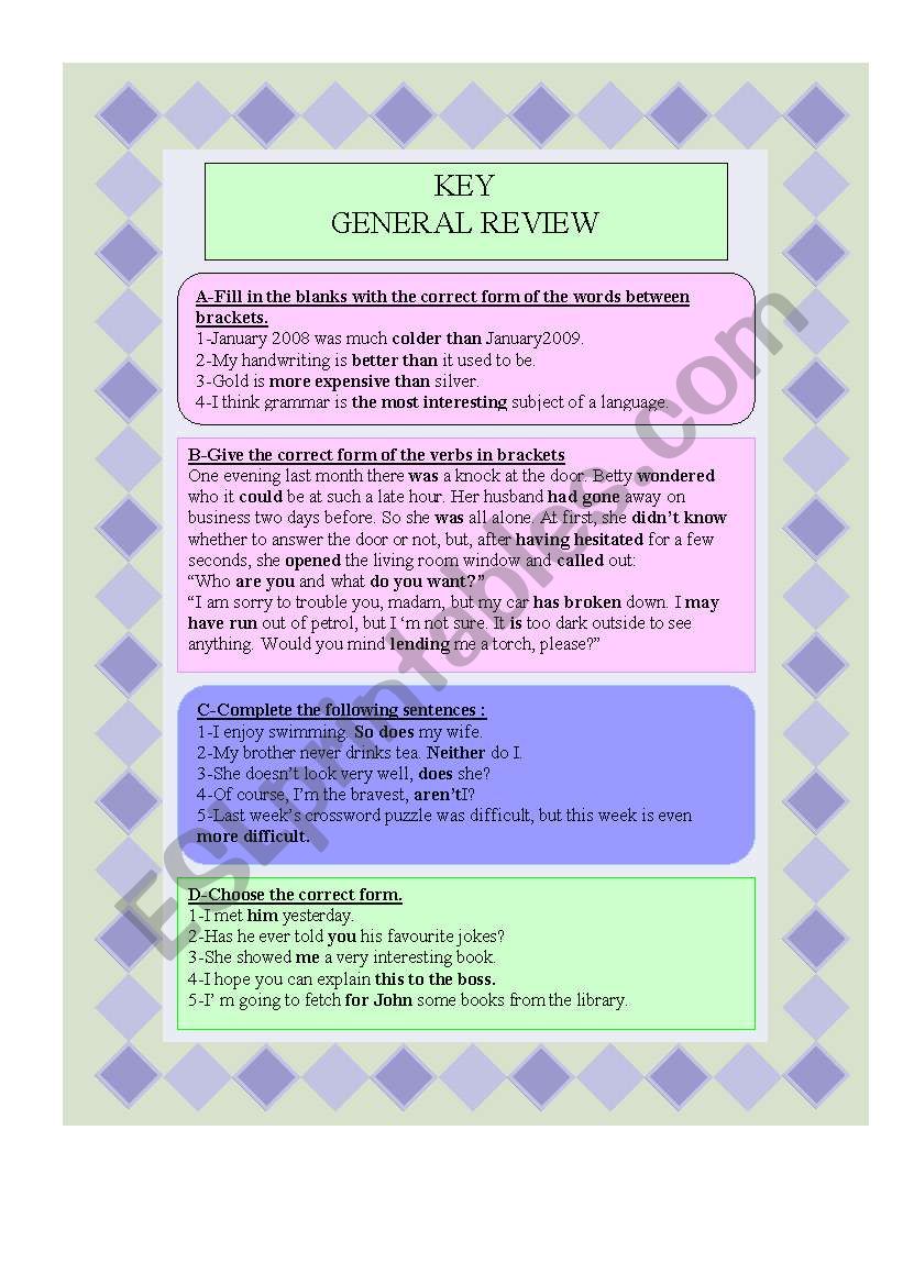 key general review worksheet