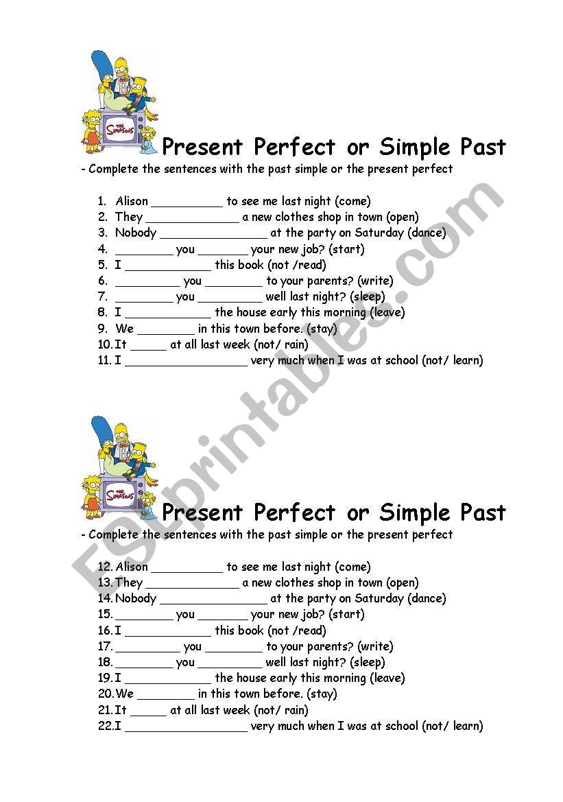 Present Perfect vs Simple Past - ESL worksheet by San2009