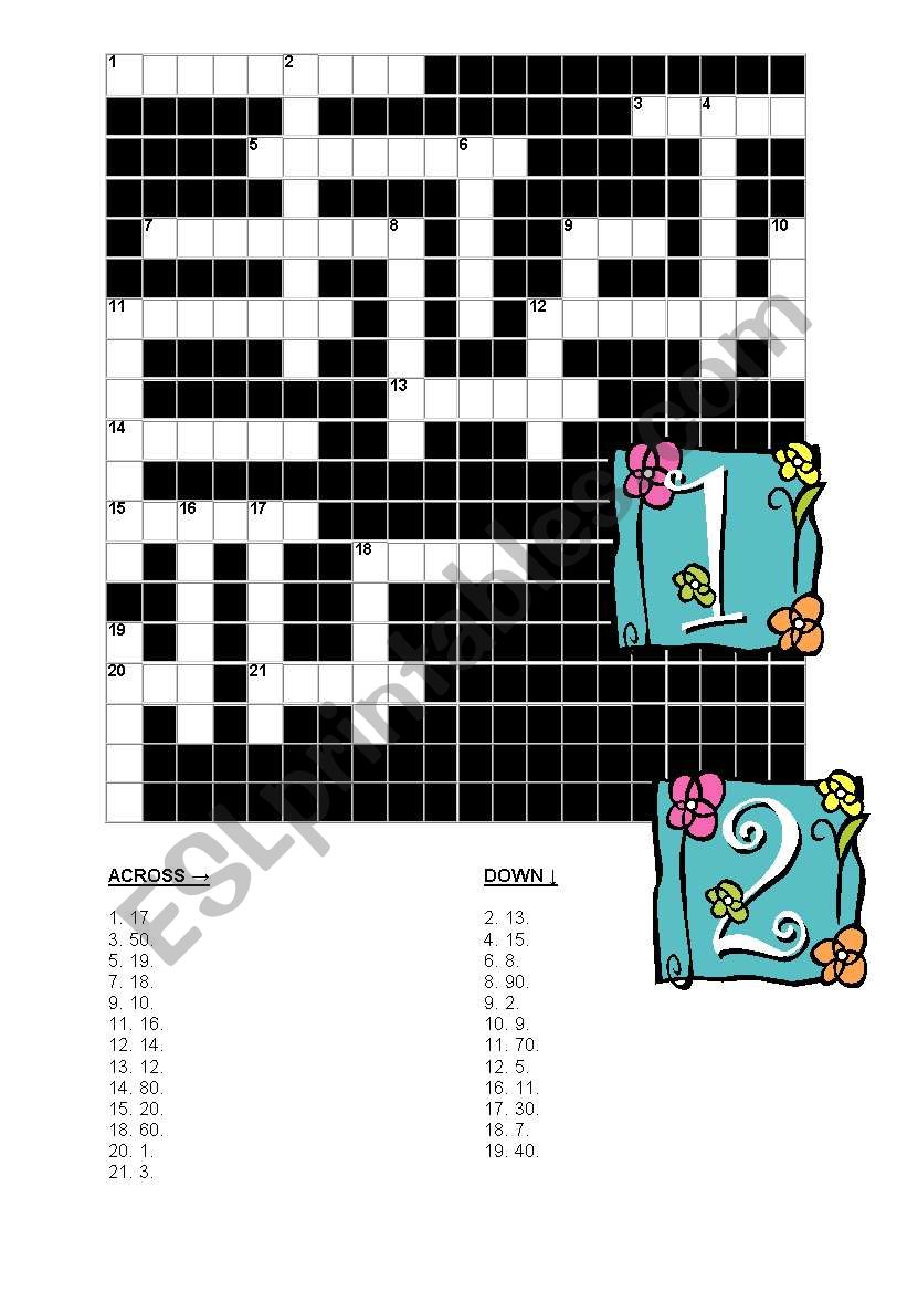 crosswords about numbers worksheet