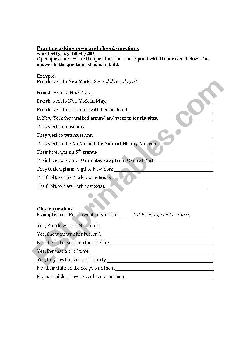 Creating questions worksheet