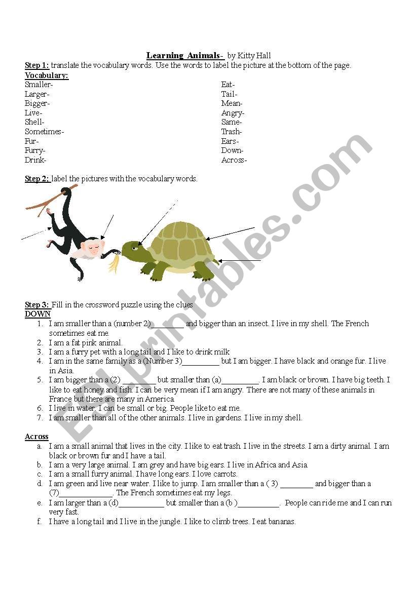Animal crossword worksheet
