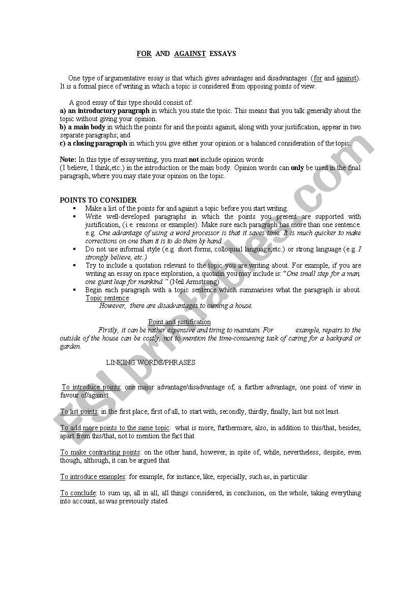 argumentative text worksheet