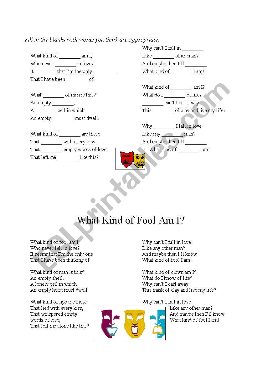 What Kind of Fool Am I? worksheet