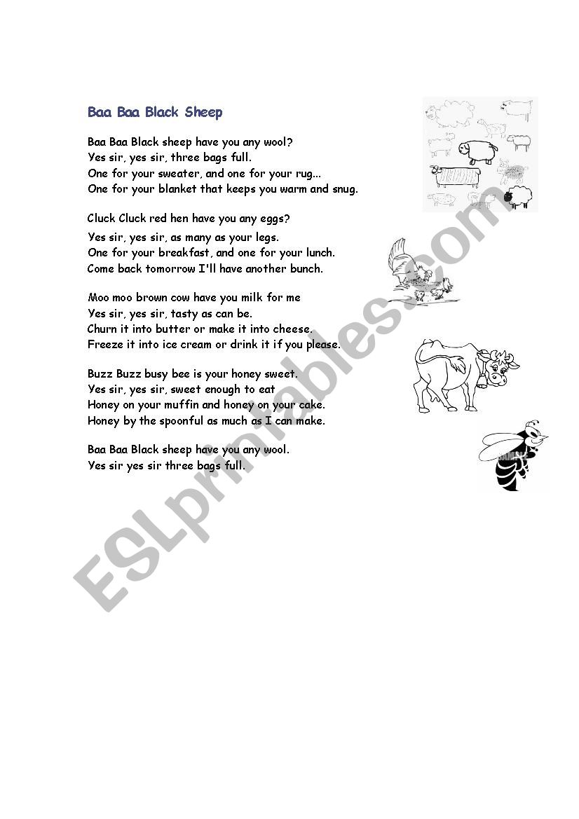 BAA BAA BLACK SHEEP worksheet