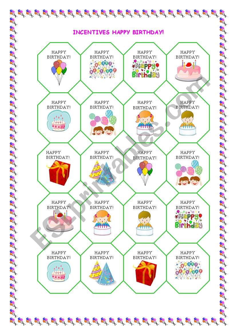 INCENTIVES HAPPY BIRTHDAY worksheet