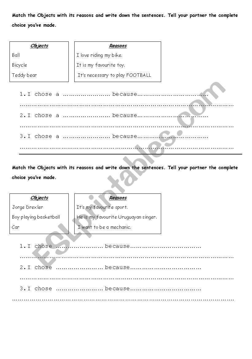 explaning your choice worksheet