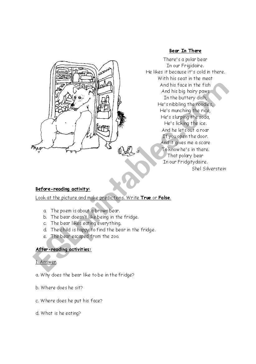 Poem: Bear in there worksheet
