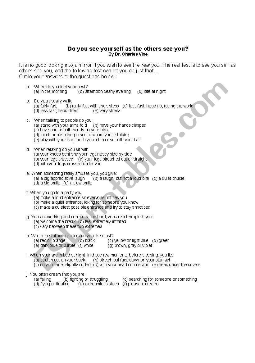 Self test worksheet