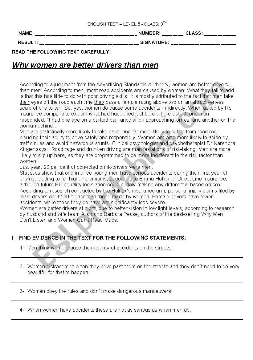 English Test worksheet