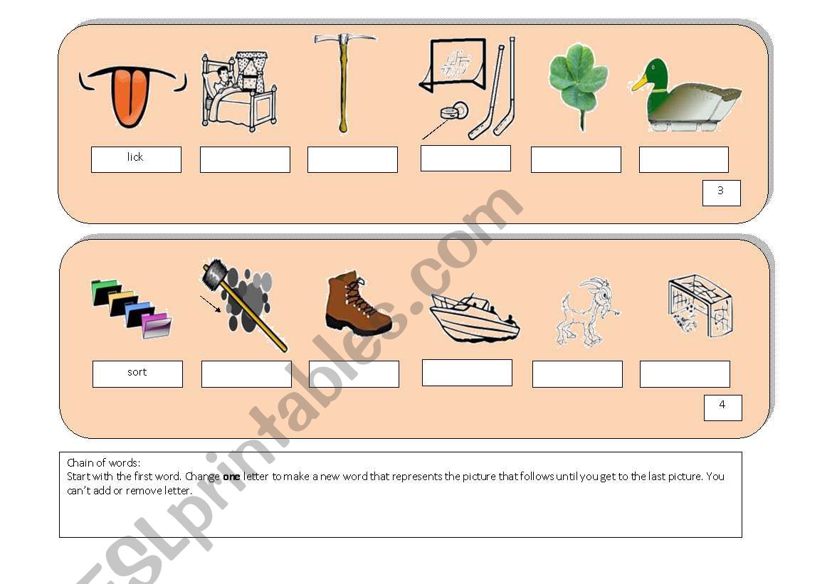 Chain of Words (word game) worksheet