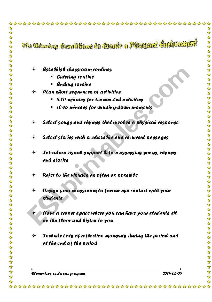 winning conditions to succeed worksheet