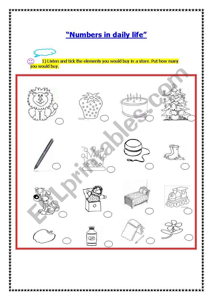 Numbers in daily life 1 worksheet