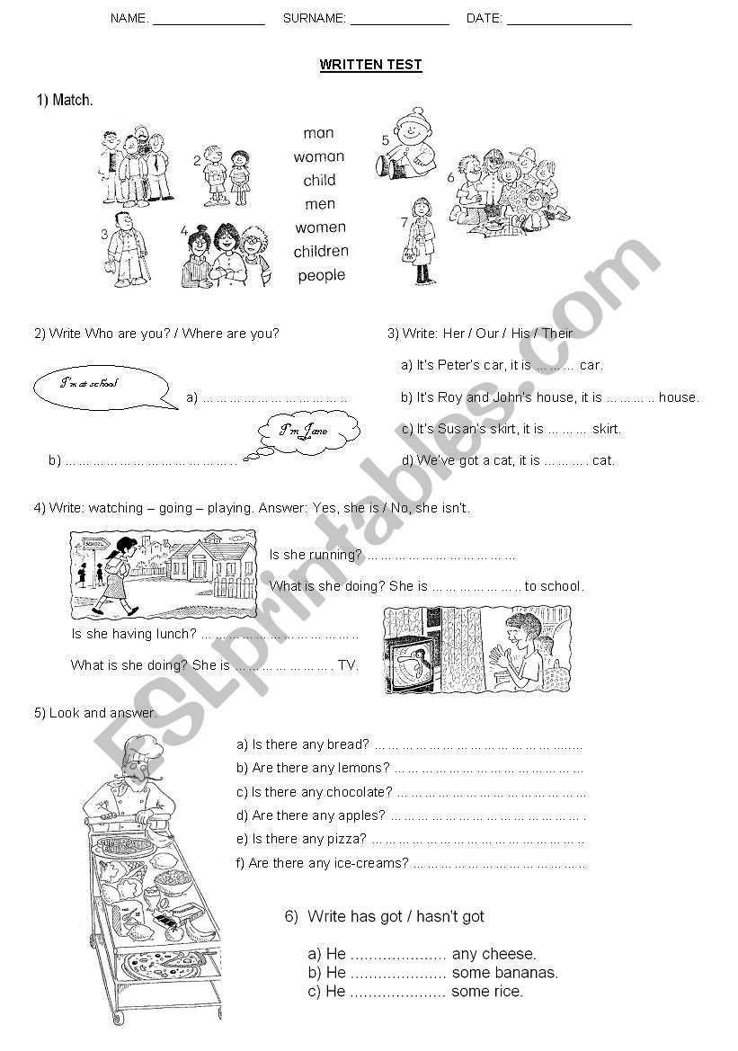 written test worksheet