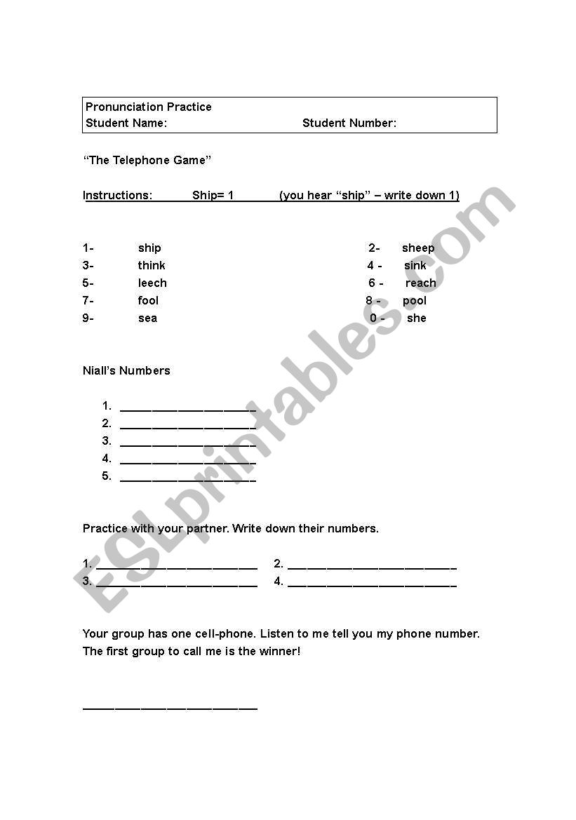 The Telephone Game worksheet