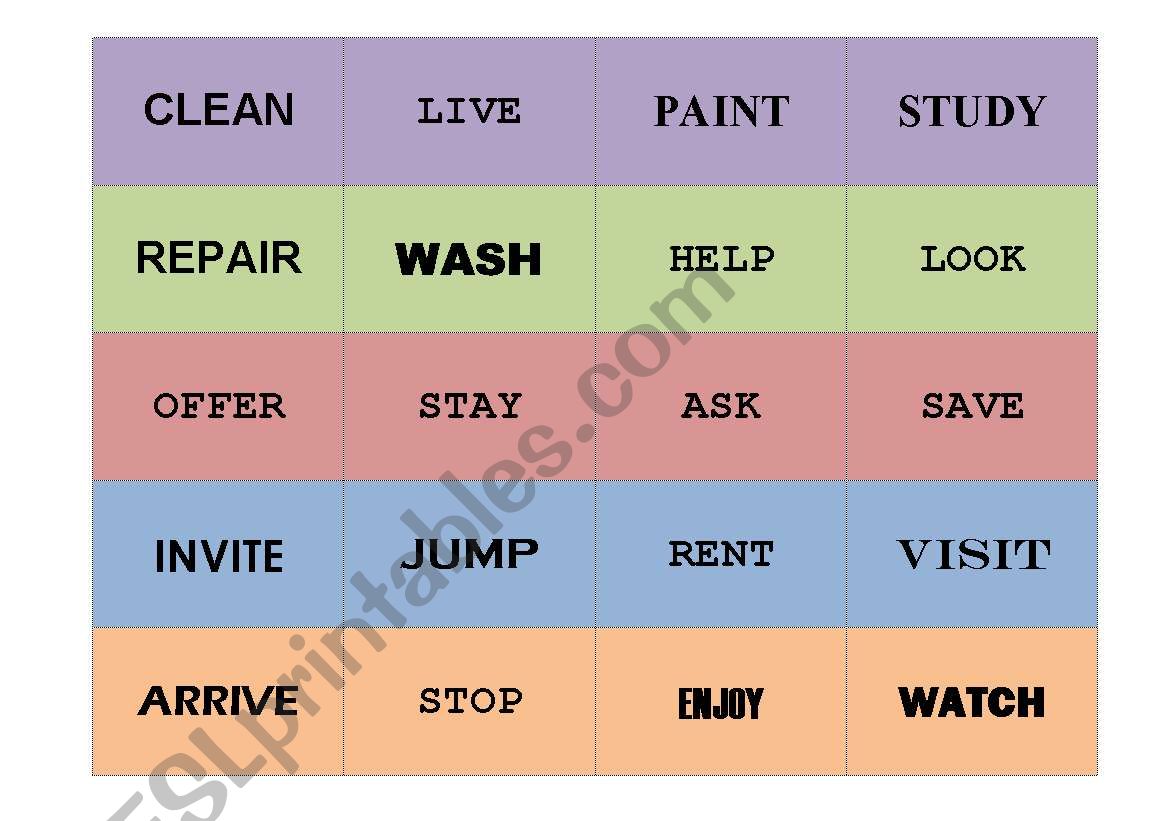Large regular verbs cards worksheet