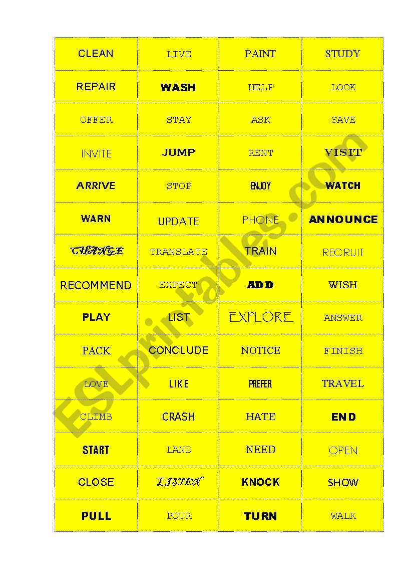 Regular Verbs Cards worksheet