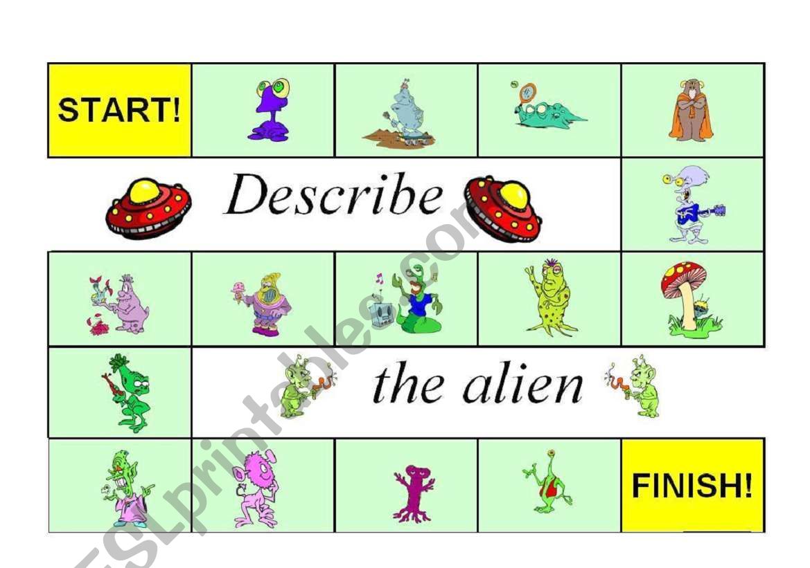Describe the Alien Board Game worksheet