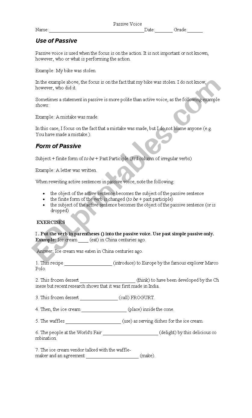 Passive voice worksheet