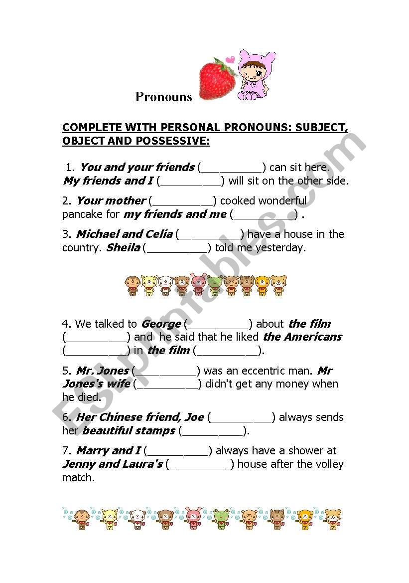 Pronouns worksheet