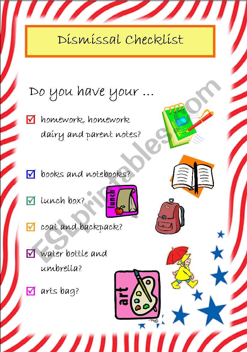 Dismissal Checklist worksheet