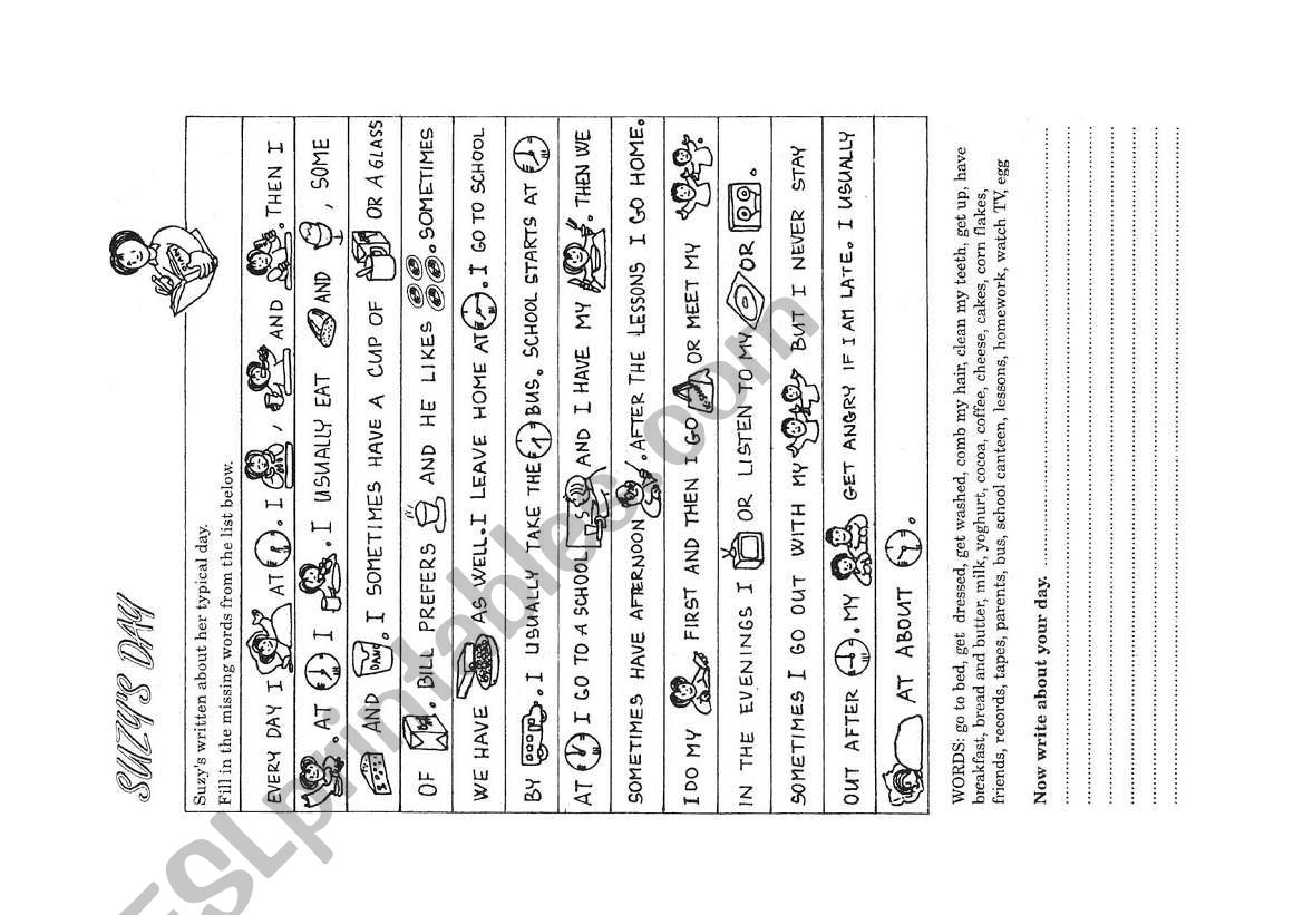 Suzys day worksheet